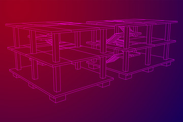 Building under construction. Build house construct in process. Wireframe low poly mesh vector illustration
