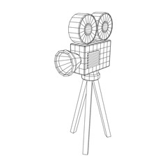 Polygonal camera projector. Movie time. Show film cinema festival concept. Wireframe low poly mesh vector illustration.