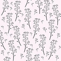 Seamless background with plant elements. Doodles and sketches vector illustrations.