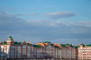 panorama image of the city at sunset time with shadows on houses, Yoshkar-Ola, Russia