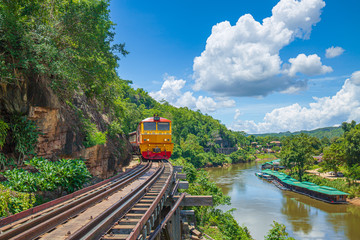 Death Railway with train Famous place in Kanchanaburi Thailand