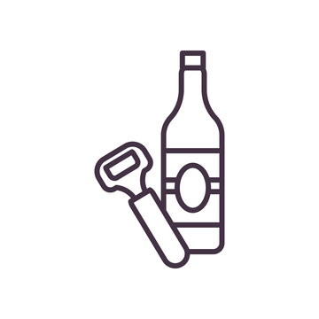 beer bottle and opener line style icon vector design