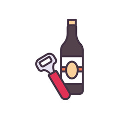 beer bottle and opener line and fill style icon vector design