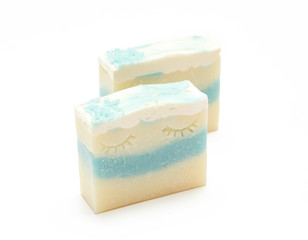 Handmade soap bars isolated on white background. Homemade toxic-free natural organic cosmetic