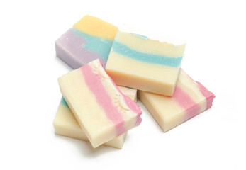 Handmade soap bars isolated on white background. Homemade toxic-free natural organic cosmetic