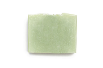 Handmade soap bar with isolated on white background, close up. Homemade toxic-free natural organic cosmetic	