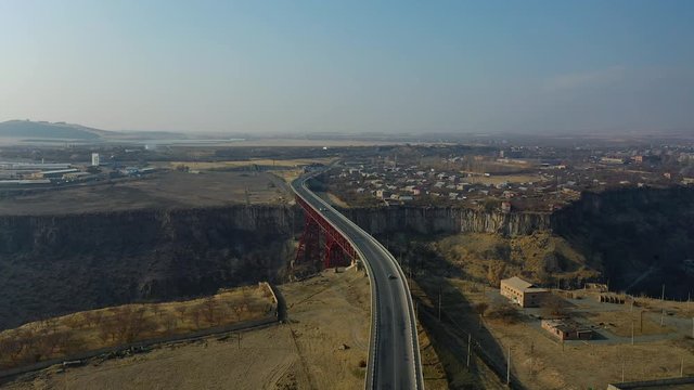 Aerial view Bridge of Nor Hachn in Armenia.View of Nor Hachn Bridge on the Hrazdan Gorge. 