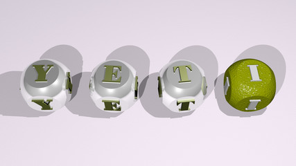 YETI text of cubic individual letters - 3D illustration for bigfoot and cartoon