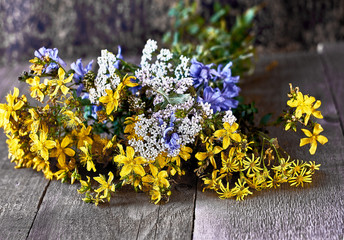 wildflowers on wooden floor, simple bouquet