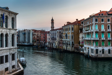Fototapeta na wymiar Long Exposure of the Canal Grande in Venice at sunrise in a quiet summer morning
