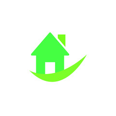 Green home logo with eco house. Real estate logo template vector illustration.