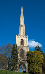 Fototapeta na wymiar Tower and spire of the ruined church of Saint Andrews also known as the Glovers Needle, Worcester, Worcestershire, UK