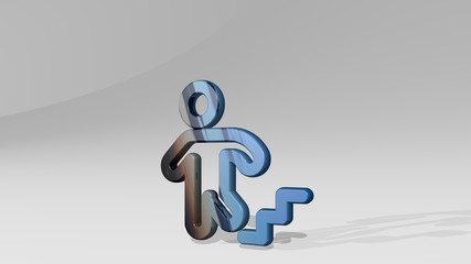 STAIRS PERSON ASCEND 3D icon standing on the floor - 3D illustration for architecture and background