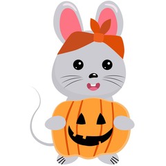 Hand drawn vector illustration of a cute mouse, halloween costume. Vector Illustration.