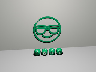 3D illustration of COOL graphics and text made by metallic dice letters for the related meanings of the concept and presentations for background and abstract