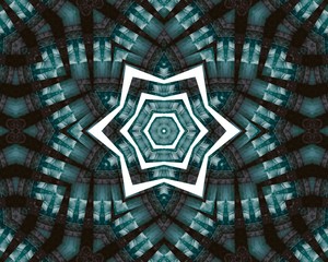 Abstract mandala pattern design made with the help of graphics editing and formatting.