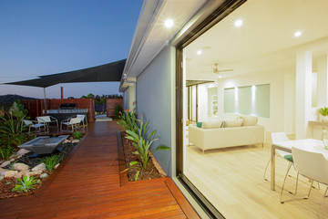 A view of backyard decking of modern house
