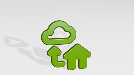 HOME TO CLOUD SYNC 3D icon casting shadow - 3D illustration for background and house