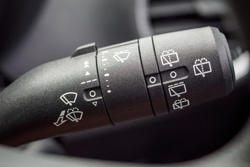 car windshield rain wiper control switch close up