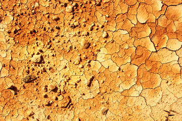 Cracked ground surfaces and traces of rain drops.