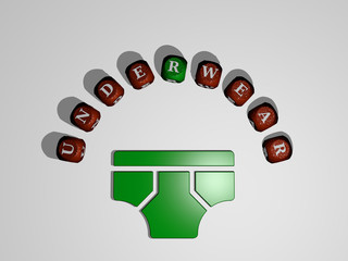underwear icon surrounded by the text of individual letters - 3D illustration for background and woman