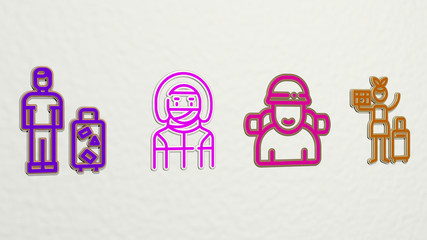 traveler 4 icons set - 3D illustration for woman and backpack