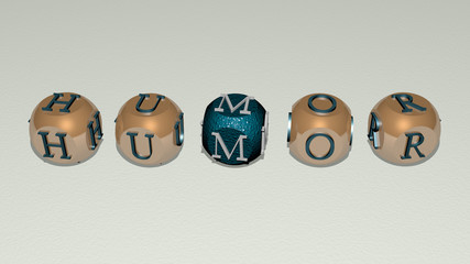 humor text by cubic dice letters - 3D illustration for cartoon and funny