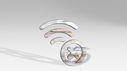 wifi delete 3D icon standing on the floor - 3D illustration for internet and connection