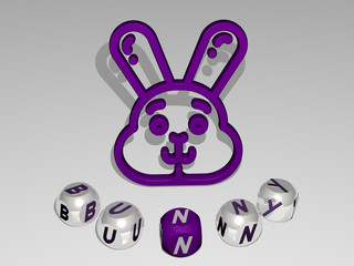 bunny round text of cubic letters around 3D icon - 3D illustration for easter and background