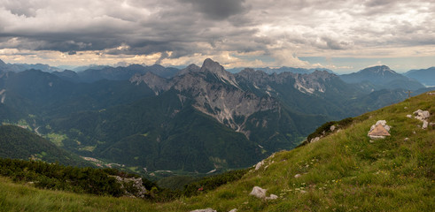 Naklejka na ściany i meble Cloudy day in the beautiful Carnic Alps, Paularo, Friuli-Venezia Giulia, Italy