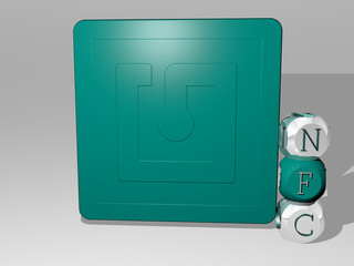 nfc 3D icon beside the vertical text of individual letters - 3D illustration for payment and card