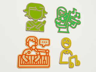 musician 4 icons set - 3D illustration for guitar and concert