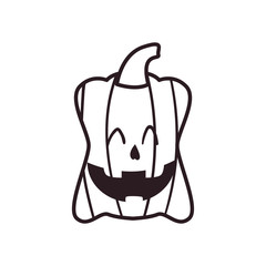happy pumpkin cartoon free form line style icon vector design