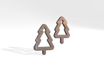 TREES 3D icon standing on the floor - 3D illustration for background and beautiful