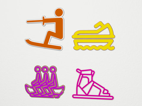 water ski 4 icons set - 3D illustration