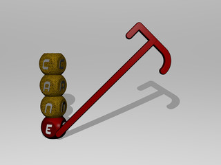 cane 3D icon and dice letter text - 3D illustration for background and christmas