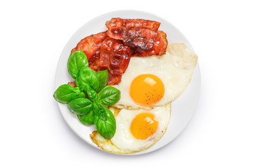 Traditional american breakfast with bacon and eggs