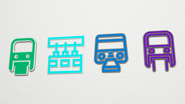 monorail 4 icons set - 3D illustration for city and train