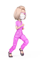 blond wearing a scrubs is jogging