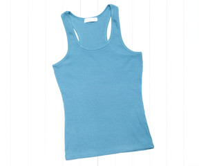 Blue tank top with sneakers on a white background