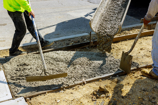Construction of new sidewalks laying concrete cement