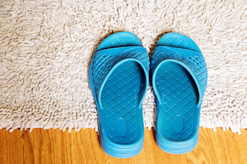 Women's indoor rubber slippers in blue.