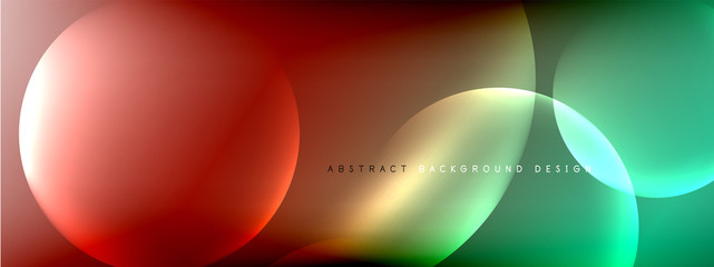 Vector abstract background liquid bubble circles on fluid gradient with shadows and light effects. Shiny design templates for text