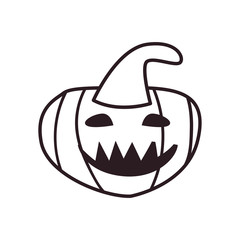 happy pumpkin cartoon free form line style icon vector design
