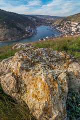 View from the top of the hill on beautiful Balaclava Bay, Sevastopol, Crimea, Russia.