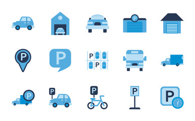 parking flat style icon set vector design