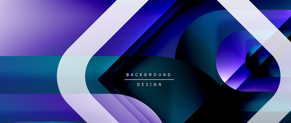 Vector geometric abstract background with lines and modern forms. Fluid gradient with abstract round shapes and shadow and light effects