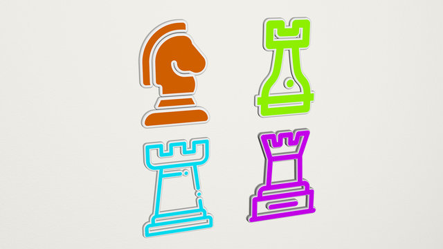 CHESS colorful set of icons - 3D illustration for background and board