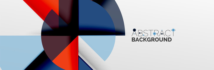 Bright color circles, abstract round shapes and triangles composition with shadow effects. Vector modern geometric design template