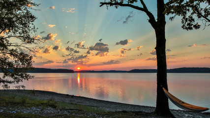 Beautiful sunrise on lake Ouachita Arkansas USA